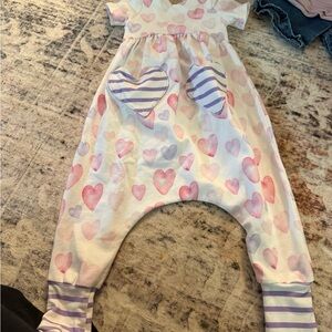 Heart Print Baby Romper — Pink & Lavender